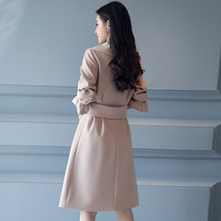 米兰茵（MILANYIN）女装 2019年春季时尚潮流舒适简约个性修身中长款纯色长袖风衣 ML19184 驼色 XL