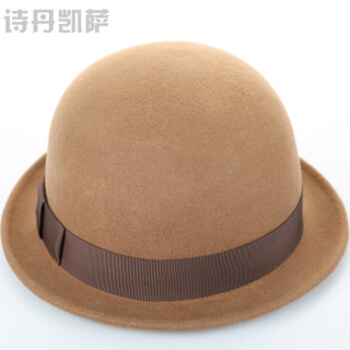 诗丹凯萨礼帽女士冬季短檐羊毛呢帽 FW214003 深驼色 55cm-57cm