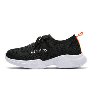 abckids童鞋 2019春季新款儿童网面运动鞋男女童系带休闲透气跑鞋DP91330402 黑色36码