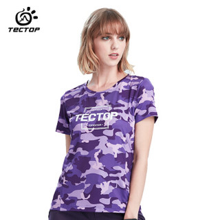 TECTOP 探拓 速干衣 男女印花圆领短袖T恤 户外快干衣 TS80524 女款紫色迷彩 L