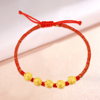 商品萃华黄金红绳手链女足金五福猪 约0.71-0.9克