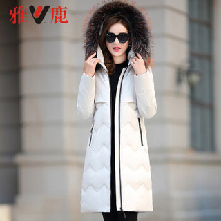 雅鹿 YT6611650 中长款羽绒服女冬季大码外套时尚保暖 米白色 XL