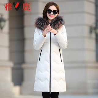 雅鹿 YT6611650 中长款羽绒服女冬季大码外套时尚保暖 米白色 XL