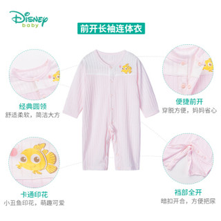 迪士尼（Disney）婴儿四季卡通印花新生儿连体衣宝宝哈衣长袖开档爬服191L784 粉色 12个月/身高80cm