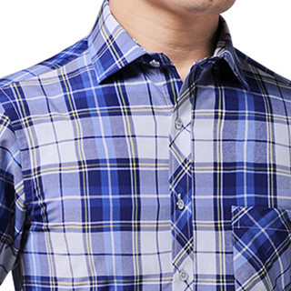 猫人（MiiOW）短袖衬衫2019夏季新款男士休闲百搭格子短袖衬衣QT2022-D89深蓝格子XL