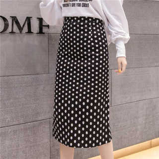 新薇丽（Sum Rayleigh）大波点半身裙 2019春季新款韩版高腰女人味中长款港味包臀裙 MSYZ871 黑色 M