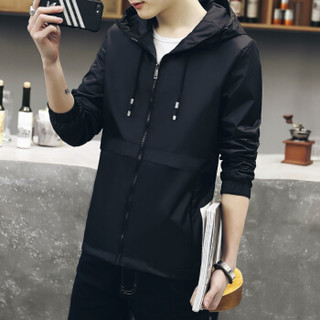 俞兆林（YUZHAOLIN）夹克 男士时尚简约连帽纯色夹克外套177黑色M