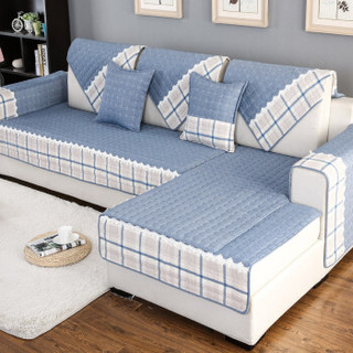 青苇 全棉水洗 沙发垫坐垫沙发套 布艺沙发罩 简约款蓝色 110*110 1片装