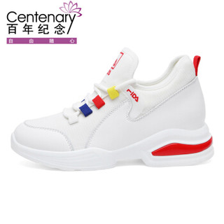 centenary 百年纪念 圆头女士系带拼色平跟运动性感时尚保暖休闲鞋1837-1 白红（低帮） 37