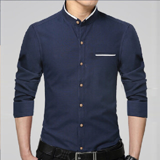 卡帝乐鳄鱼（CARTELO）衬衫 男士潮流时尚休闲百搭立领长袖衬衣A180-2210深蓝色3XL