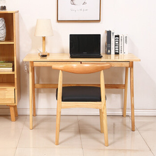 摩高空间北欧实木电脑桌现代简约家用办公桌日式小户型1.2米带抽屉含椅书桌-原木色TB16