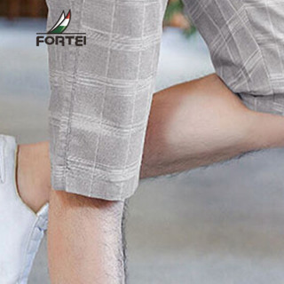 富铤（FORTEI）亚麻短裤男士五分裤夏季薄款宽松透气沙滩裤 tingbai 灰白格 32
