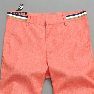 富铤（FORTEI）亚麻短裤男士五分裤夏季薄款宽松透气沙滩裤 mingmen 西瓜红 38