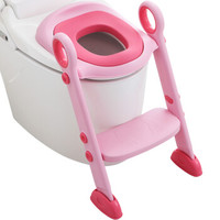 世纪宝贝（babyhood）儿童马桶圈带梯坐便器 PU坐垫 男女通用 粉色 BH-122