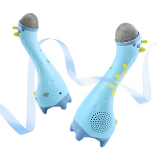 贝恩施 早教益智玩具 儿童唱歌麦克风小鹿掌上KTV无线话筒可充电 K2 蓝色
