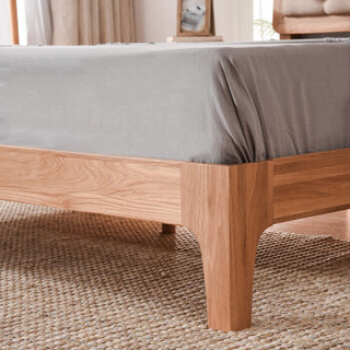 家逸床北欧实木床卧室现代简约1.5米白橡木原木色