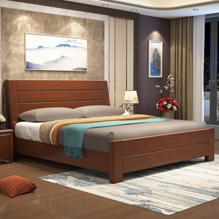欧宝美新中式实木床卧室床婚床单人床双人床橡木床1.8米胡桃色