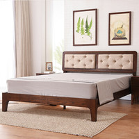 家逸实木床北欧简约双人床1.8米婚床白橡木胡桃色