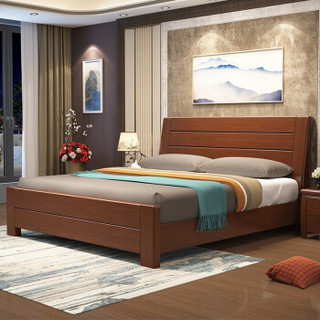 欧宝美实木床新中式卧室床婚床单人床双人床橡木床1.2米框架款胡桃色