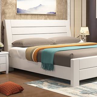 欧宝美实木床新中式卧室床婚床单人床双人床橡木床1.2米象牙白
