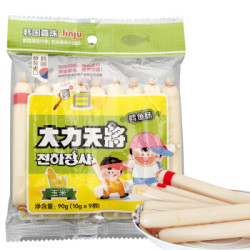 韩国进口 真珠 鳕鱼肠 大力天将 玉米味儿童鳕鱼肠 90g(10g*9根入) *6件