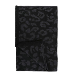 LANVIN 5656 4 男款深灰色豹纹图案100%羊毛围巾