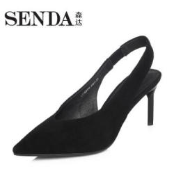 Senda/森达夏季新款专柜同款羊绒皮气质女高跟凉鞋4DF01BH8 黑色 39