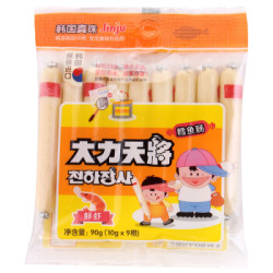 韩国进口 真珠 鳕鱼肠 大力天将 鲜虾味儿童鳕鱼肠 90g(10g*9根入) *6件