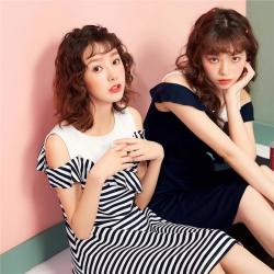 La Chapelle 拉夏贝尔 70010219 条纹假两件休闲宽松青春百搭A字裙女