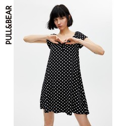 PULL＆BEAR 05390378 女新款少女v领波点a字连衣裙黑色