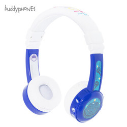 BuddyPhones InFlight 飞行版学生儿童耳机头戴式带麦克风话筒  网课学习用有线耳麦 英语口语隔音护耳 蓝色