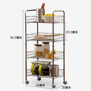 欧润哲 置物架 家用多用途带轮4层收纳车 厨房置物架蔬菜整理架浴室收纳架 银色