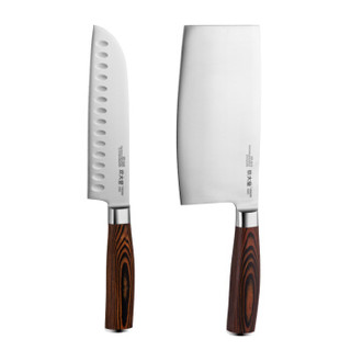 炊大皇 刀具套装 彩木手柄不锈钢刀具两件套 厨师刀 切片刀 切菜刀 WG14382