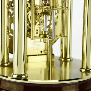 赫姆勒(Hermle)欧式复古星座指示木质底座水晶玻璃金色齿轮座钟22836-072987 金色咖啡色