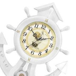 枫叶(MapleLeaf)挂钟创意壁挂钟客厅欧式实木钟表船舵静音时钟现代挂表地中海石英钟 白色7028-2