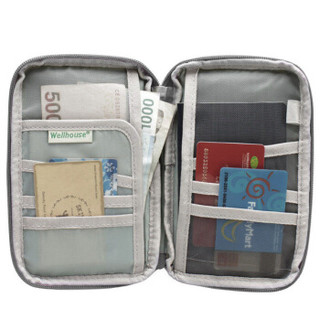 WELLHOUSE 护照包 证件包夹男女出国旅行多功能卡包手拿包 黑色小号