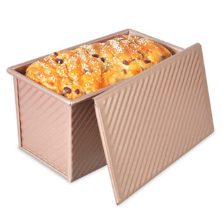 千团精工  烘焙工具 450g吐司盒 波纹带盖不粘金色吐司模具 面包吐司烤箱用 铝合金