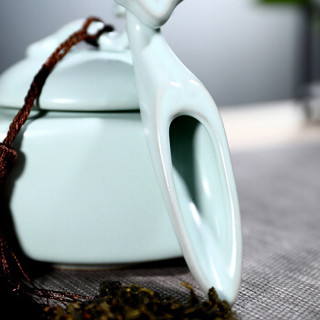 领艺茶叶罐陶瓷便携普洱茶罐大号茶叶盒储茶罐带茶匙 功夫茶具配件 汝窑如意