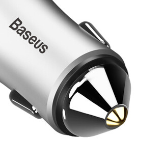 倍思（Baseus）车载充电器车充点烟器汽车手机充电器 双USB一拖二智能车充氛围灯 2.4A 银色