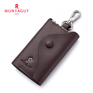 MONTAGUT 梦特娇 男士牛皮钥匙包多功能汽车钥匙包钥匙扣卡包锁匙大容量时尚商务R2521147012啡色