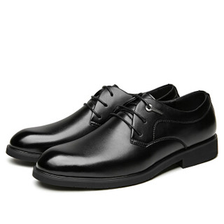 COSO 男 士系带正装鞋英伦商务休闲皮鞋透气圆头男鞋子 C805 黑色 39码