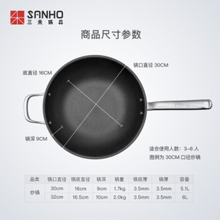 SANHO 三禾 CGF3200-1 不锈钢不粘炒锅 32cm  