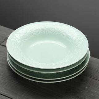苏氏陶瓷 SUSHI CERAMICS 青瓷釉陶瓷盘花开富贵釉中彩汤盘子4件套装餐具