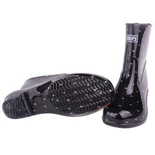 回力 雨鞋中筒防水鞋套鞋胶鞋雨靴 HXL523 粉点黑 39码
