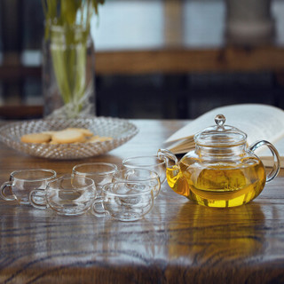 洁雅杰玻璃茶具套装 带过滤耐热玻璃泡茶壶7件套(1茶壶+6茶杯)直火玻璃红茶茶具套装 YGE-6806