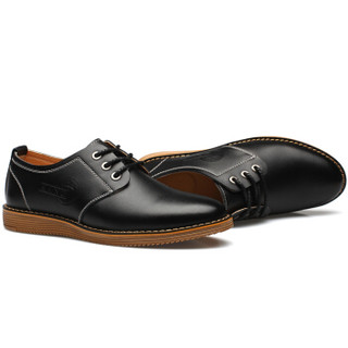 Poitulas 波图蕾斯 商务休闲皮鞋男士正装舒适系带英伦防滑厚底 8388 黑色 44