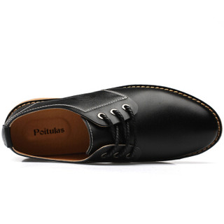 Poitulas 波图蕾斯 商务休闲皮鞋男士正装舒适系带英伦防滑厚底 8388 黑色 41