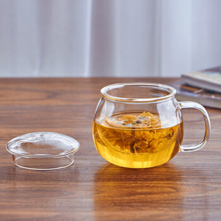 洁雅杰茶杯 玻璃花果茶杯带过滤茶漏泡茶杯(320ml)带盖耐热玻璃滤茶杯 5802