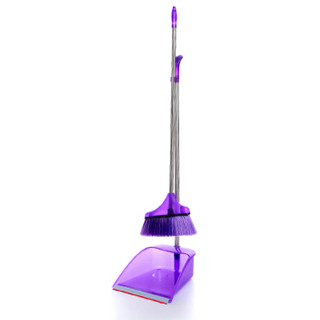 品居源 扫把簸箕套装不锈钢扫地扫帚软毛笤帚 紫色 G01425