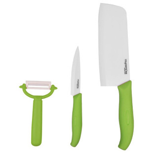 美瓷（MYCERA）陶瓷刀具套装四件套 大菜刀 切片刀 西瓜刀 削皮器（绿色）TE03F